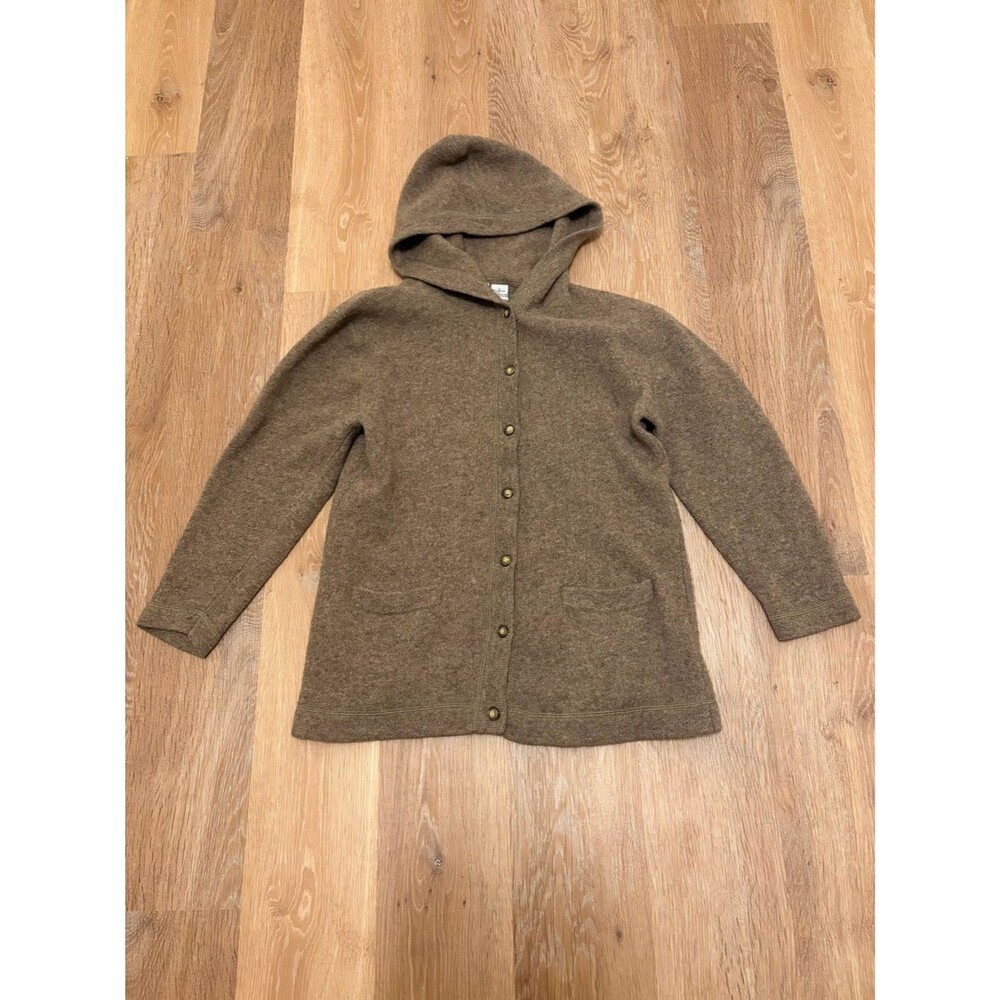 CTME Vintage 100% Lambswool Hooded Cardigan Women’s L Brown Button Up Knit